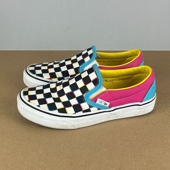 Vans Shoes - Vans Classic Slip On Checkered Multicolor Sneakers Womens 5 Black Pink Blue
